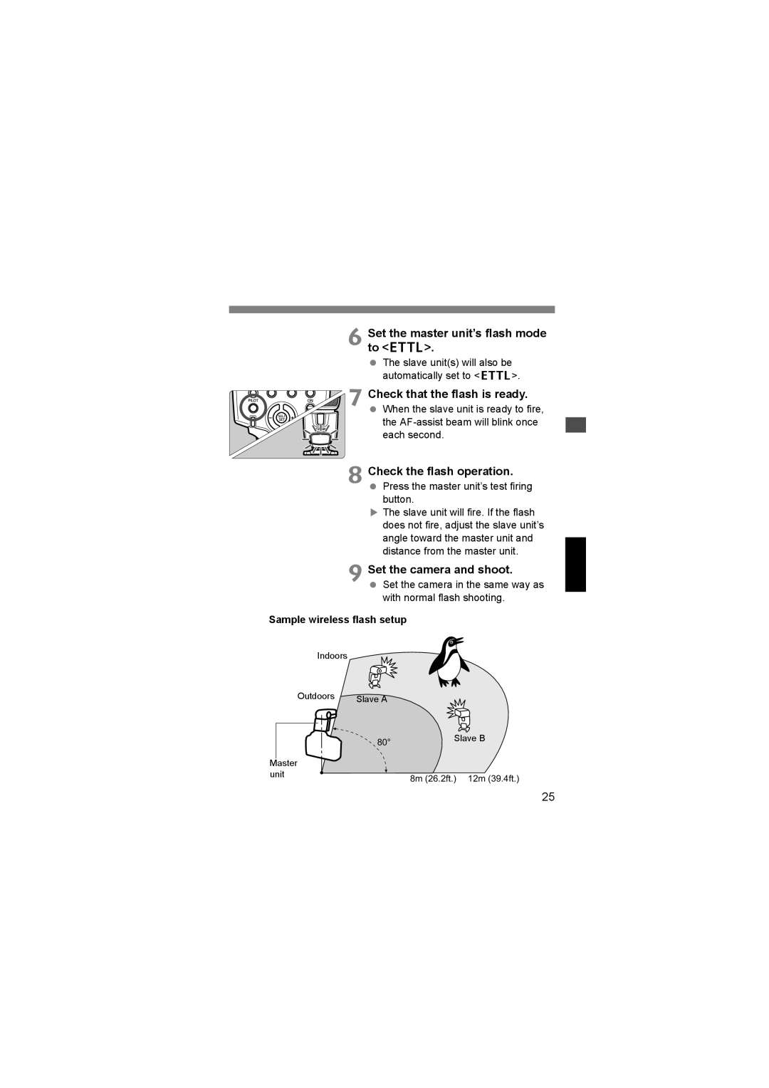 Canon 2805B002 manual Set the master unit’s flash mode to a, Check the flash operation, Set the camera and shoot 