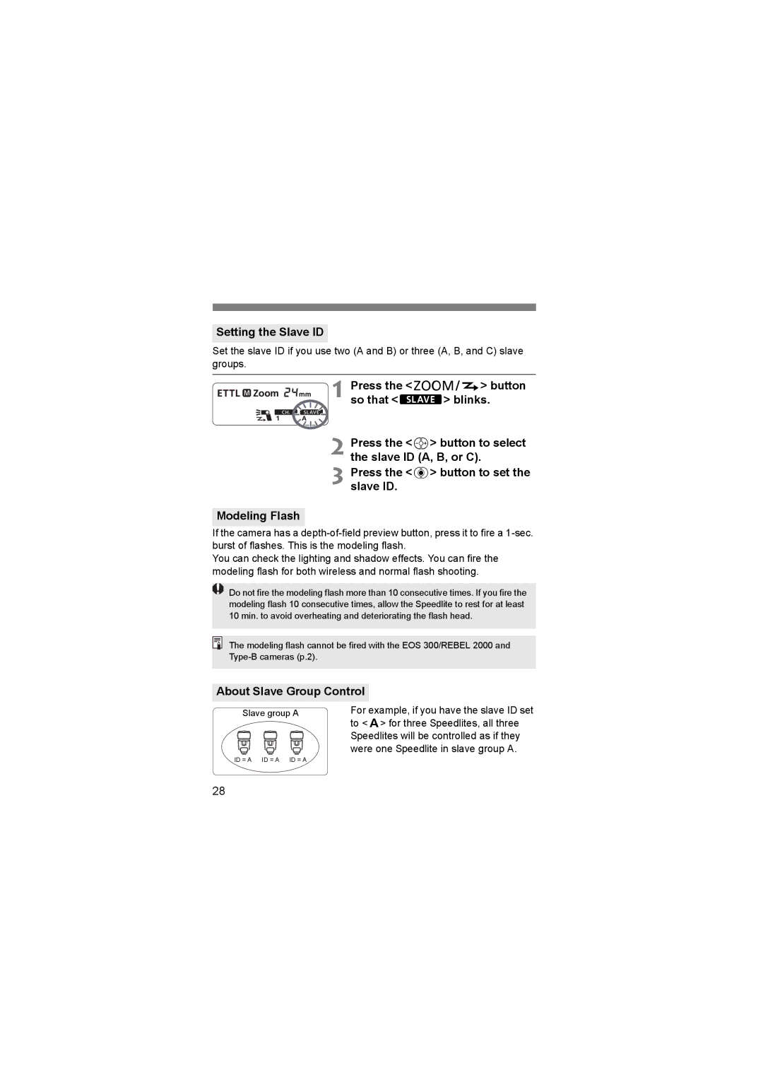 Canon 2805B002 manual Setting the Slave ID, About Slave Group Control 