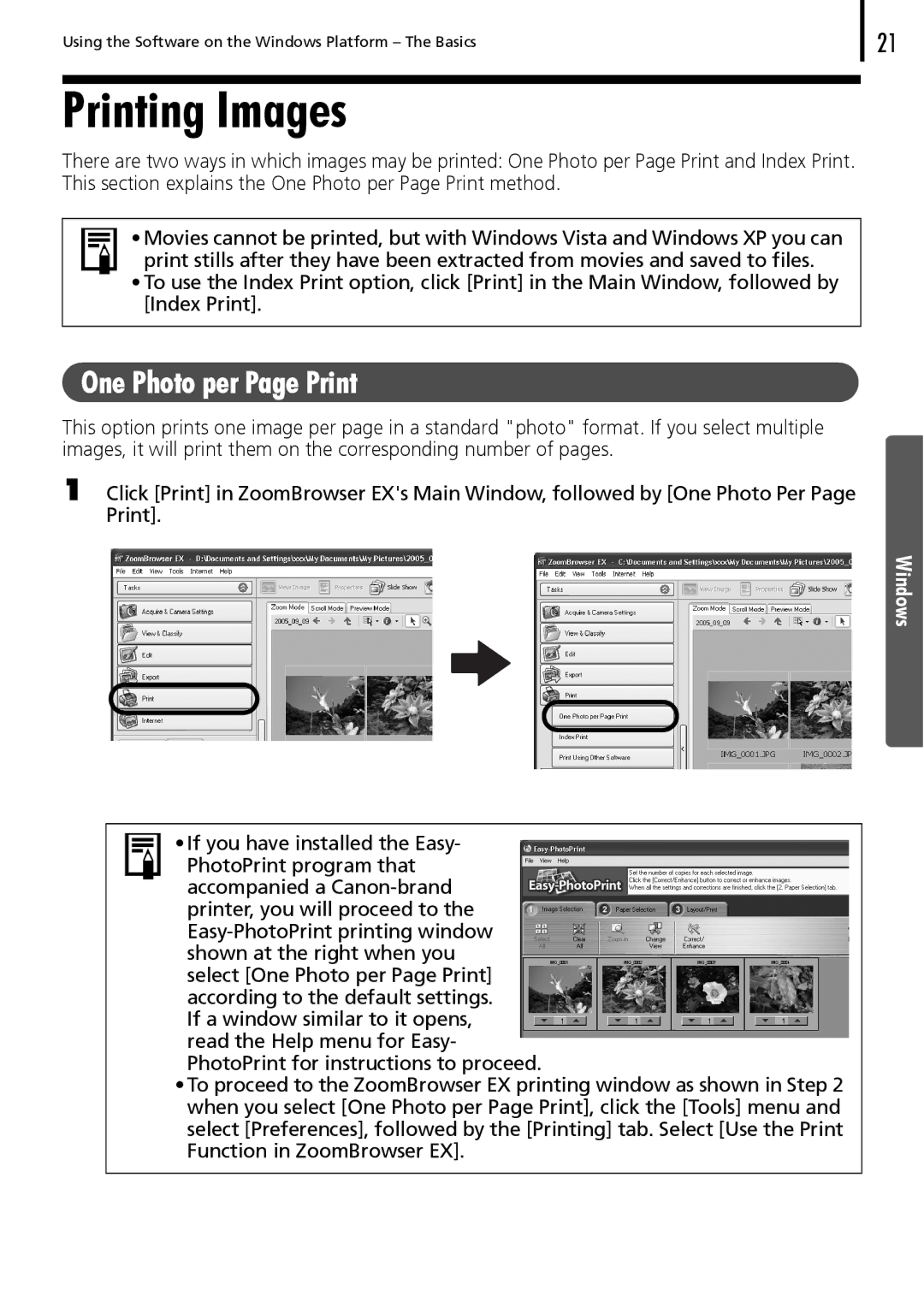 Canon 30 manual Printing Images, One Photo per Page Print 