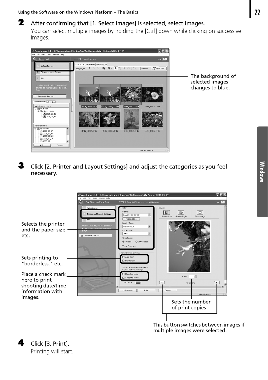 Canon 30 manual Click 3. Print Printing will start 