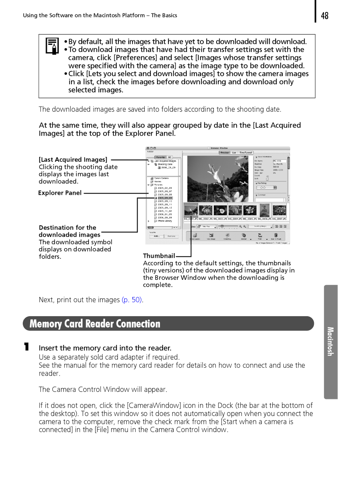 Canon 30 manual Memory Card Reader Connection 