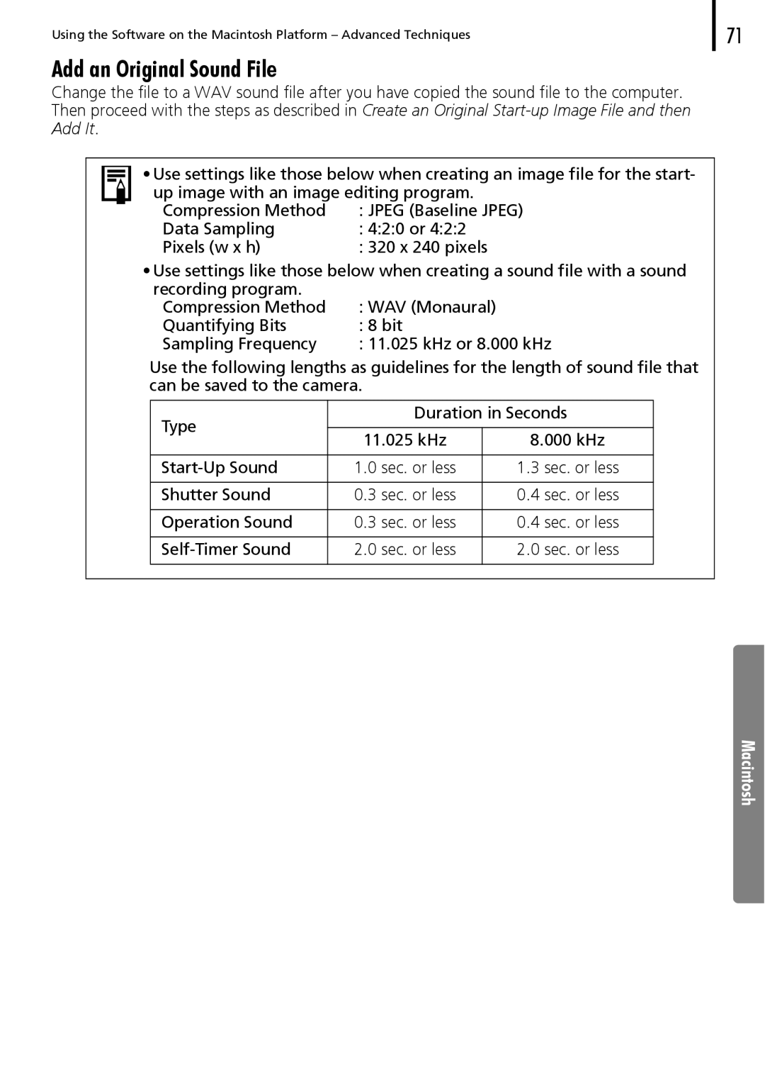 Canon 30 manual Add an Original Sound File 