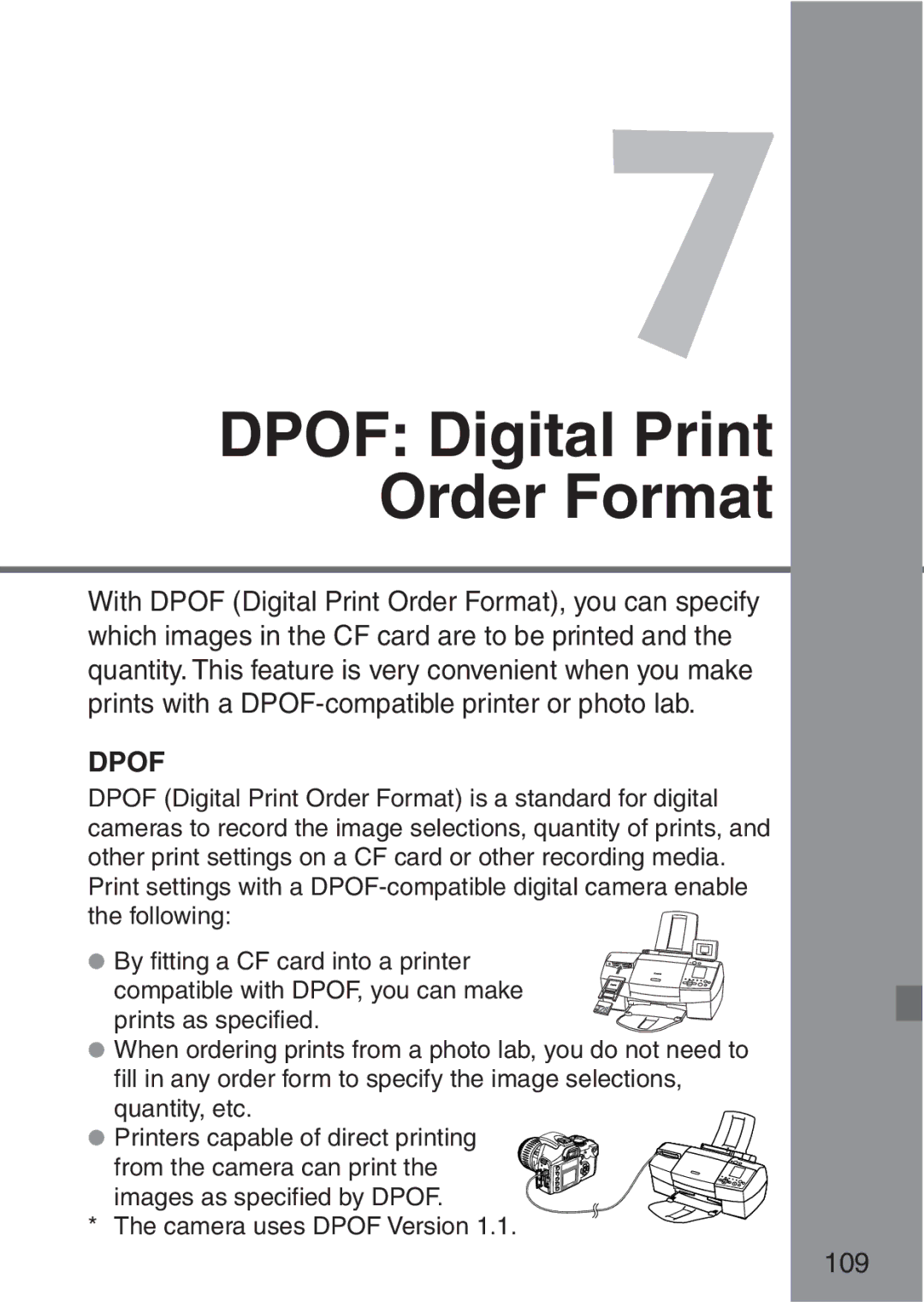 Canon 300D instruction manual Dpof Digital Print Order Format, Camera uses Dpof Version 