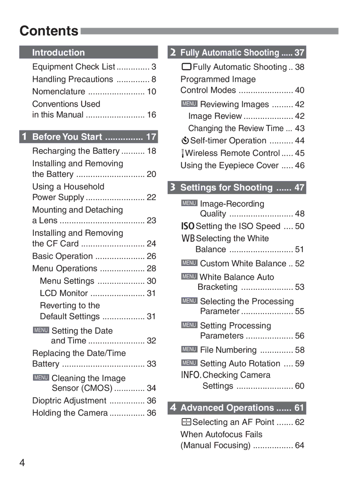 Canon 300D instruction manual Contents 