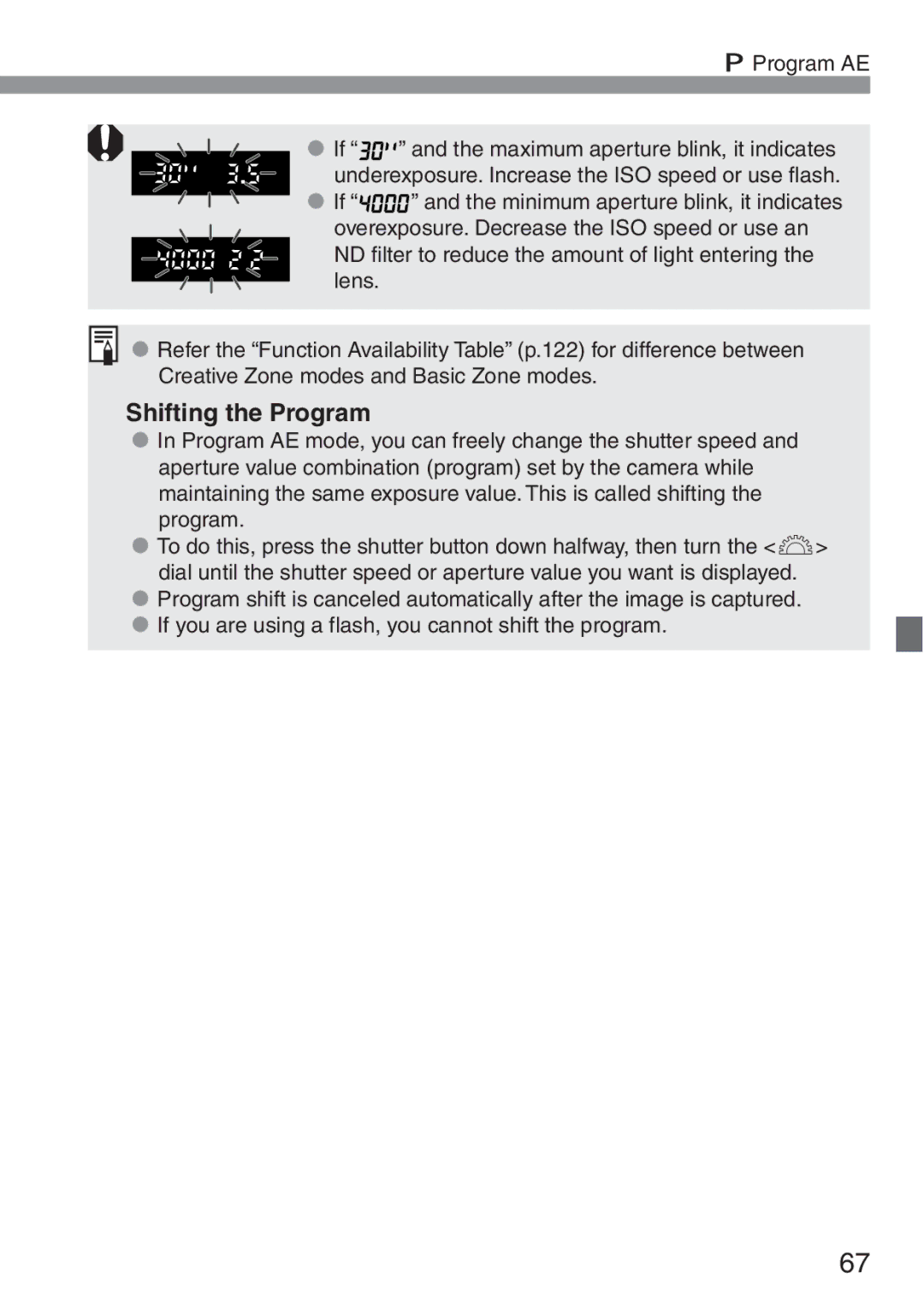 Canon 300D instruction manual Shifting the Program, Program AE 