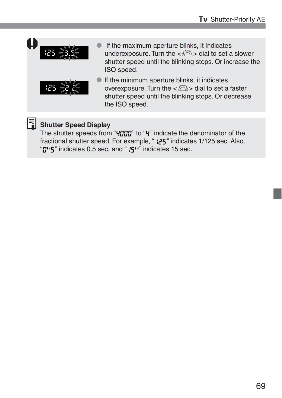 Canon 300D instruction manual Shutter Speed Display 