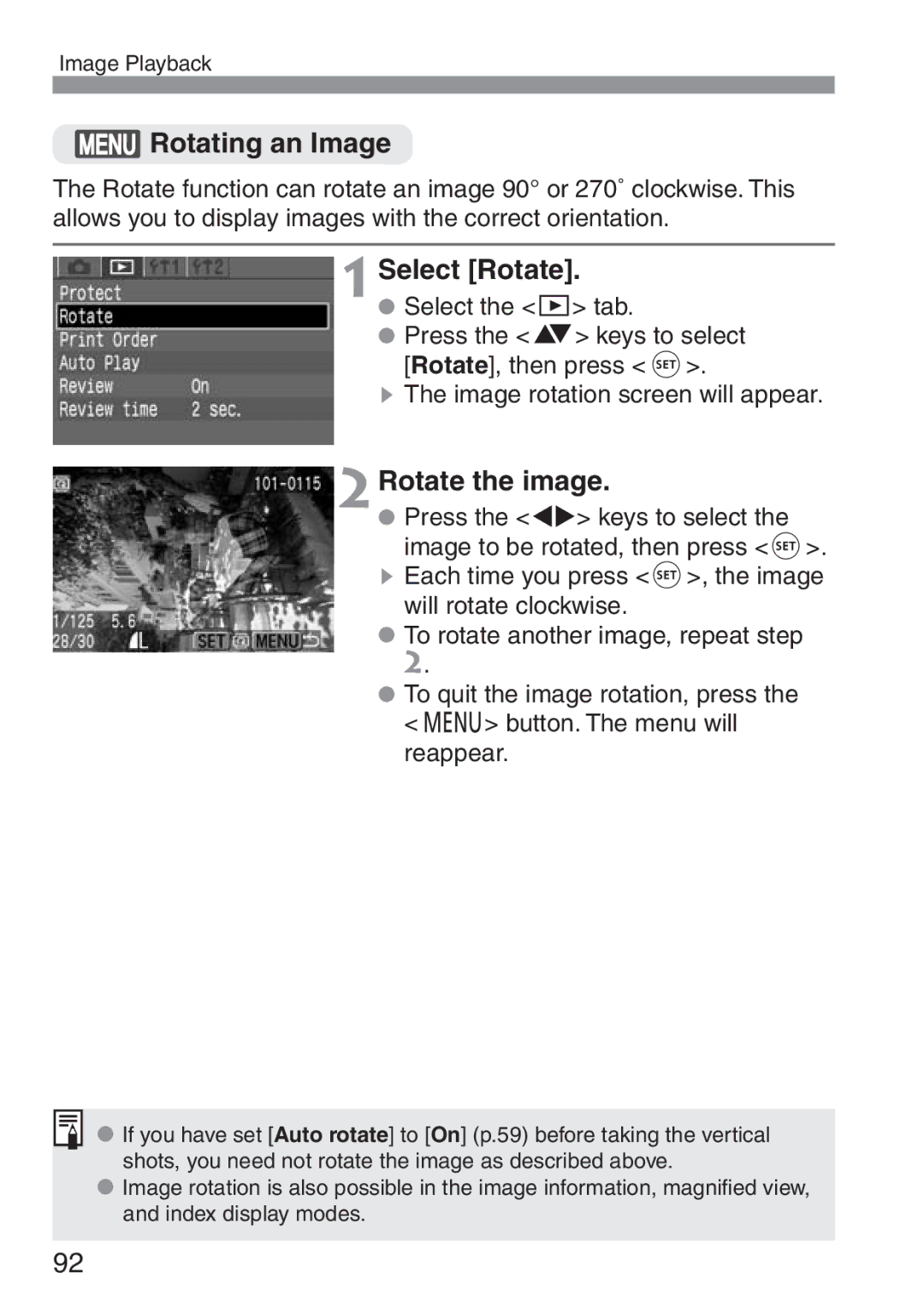 Canon 300D instruction manual Rotating an Image, Select Rotate, 2Rotate the image 