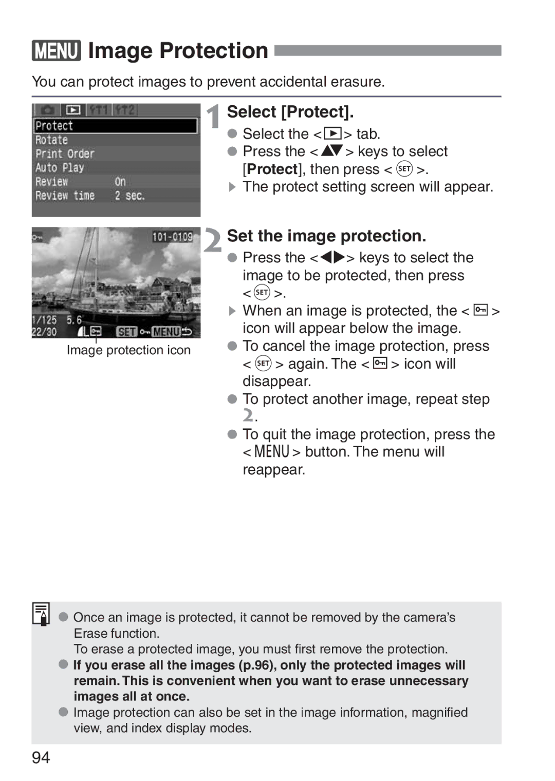 Canon 300D instruction manual Image Protection, Select Protect, 2Set the image protection 
