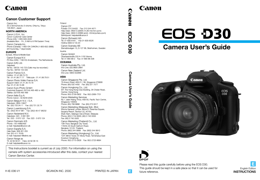 Canon 30D1785, 30D28135, 9337B001 manual 