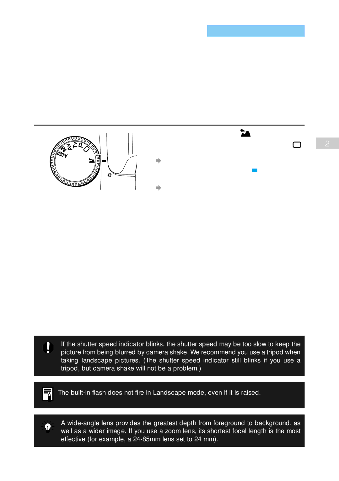 Canon 30D1785, 30D28135, 9337B001 manual Landscape Mode, Set the Mode Dial to 〈 〉 