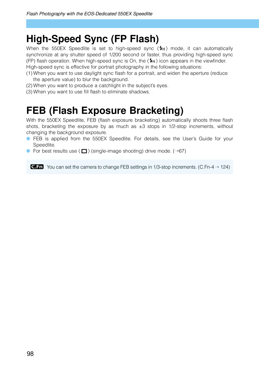 Canon 9337B001, 30D28135, 30D1785 manual High-Speed Sync FP Flash, FEB Flash Exposure Bracketing 