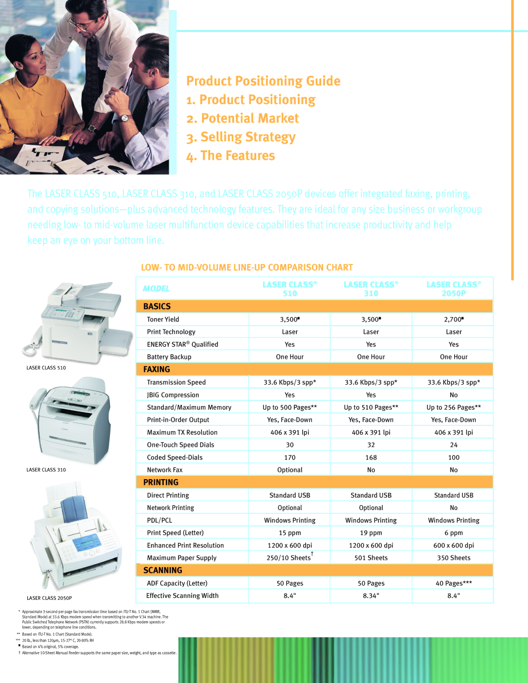 Canon 510, 310 manual LOW- to MID-VOLUME LINE-UP Comparison Chart 