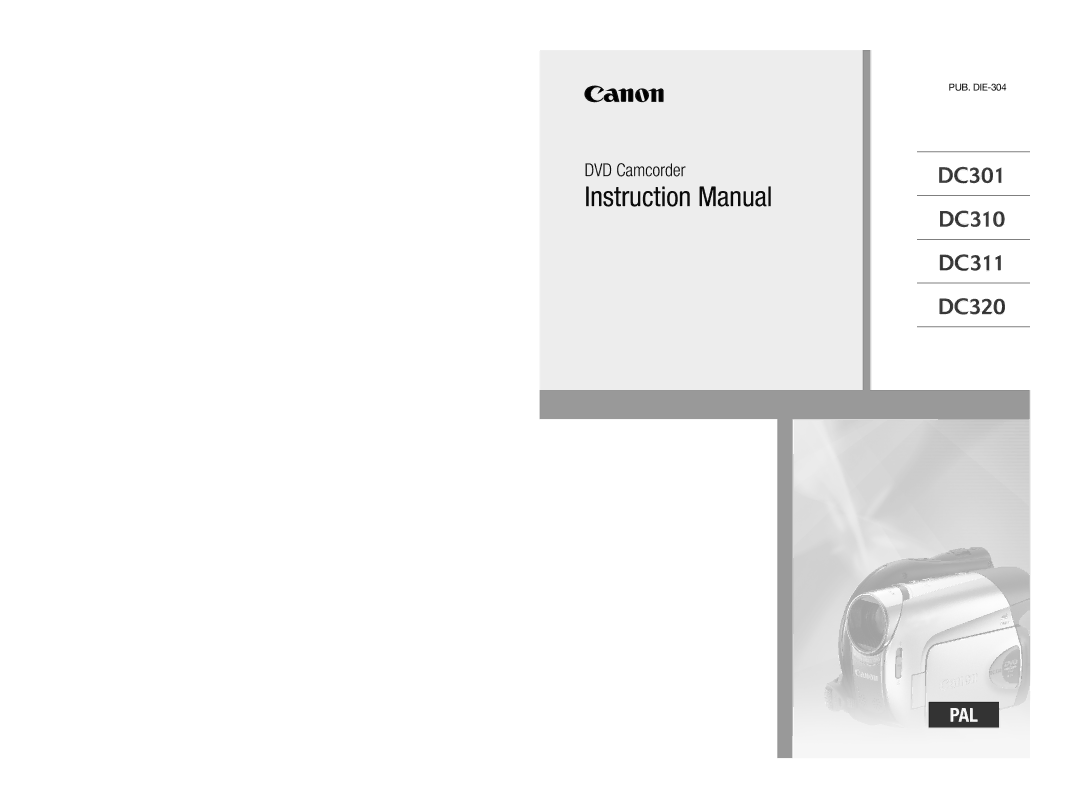 Canon DC311, 310, DC301 instruction manual Pal 