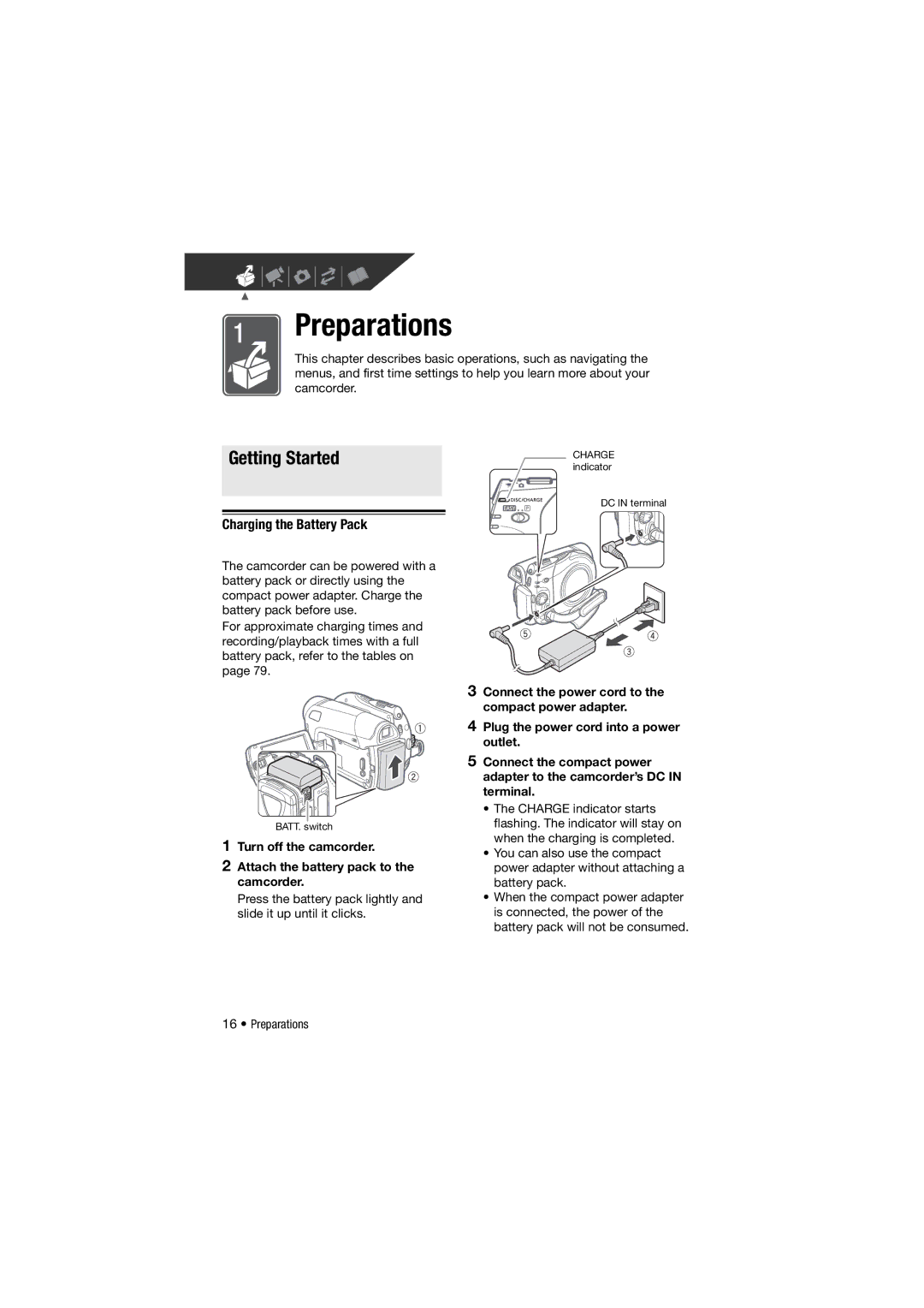 Canon DC311, 310, DC301 instruction manual Getting Started, Charging the Battery Pack 