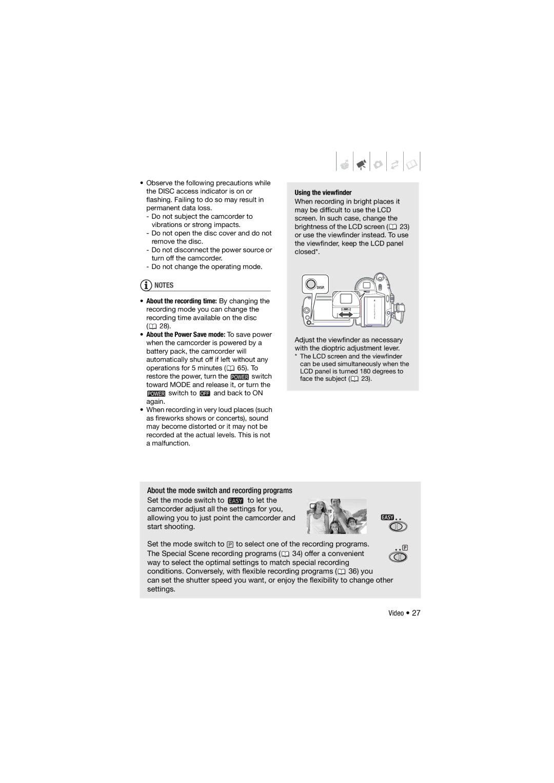 Canon 310, DC311, DC301 instruction manual Operations for 5 minutes 65. To, Using the viewfinder 