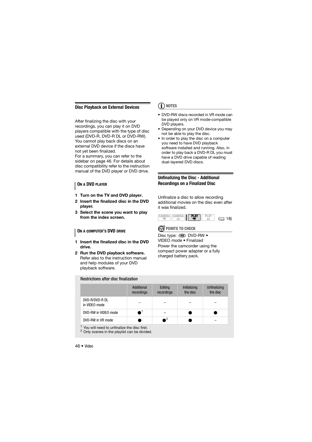 Canon DC311, 310, DC301 Disc Playback on External Devices, Insert the finalized disc in the DVD drive, On a DVD Player 