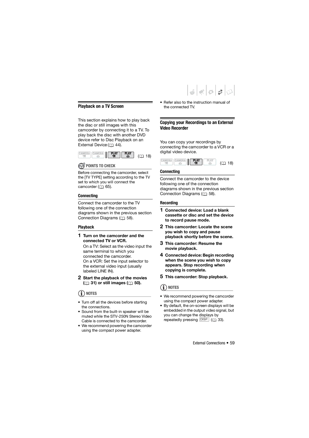 Canon DC301, 310, DC311 instruction manual Playback on a TV Screen, Copying your Recordings to an External Video Recorder 