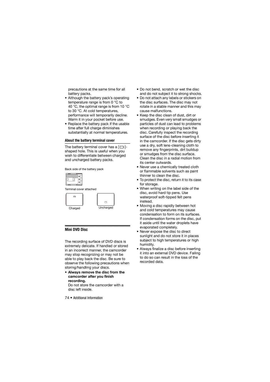 Canon DC301, 310, DC311 instruction manual Mini DVD Disc, About the battery terminal cover 