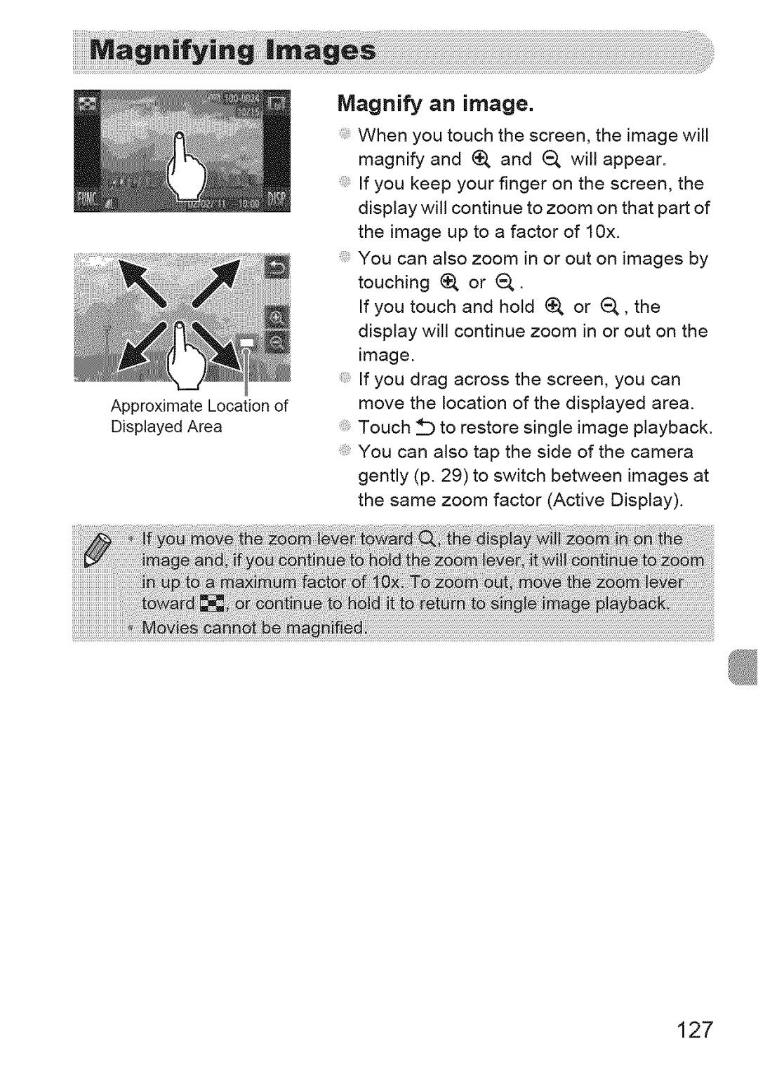 Canon 310 HS, ELIPH 500 HS manual Magnify an image, 127 