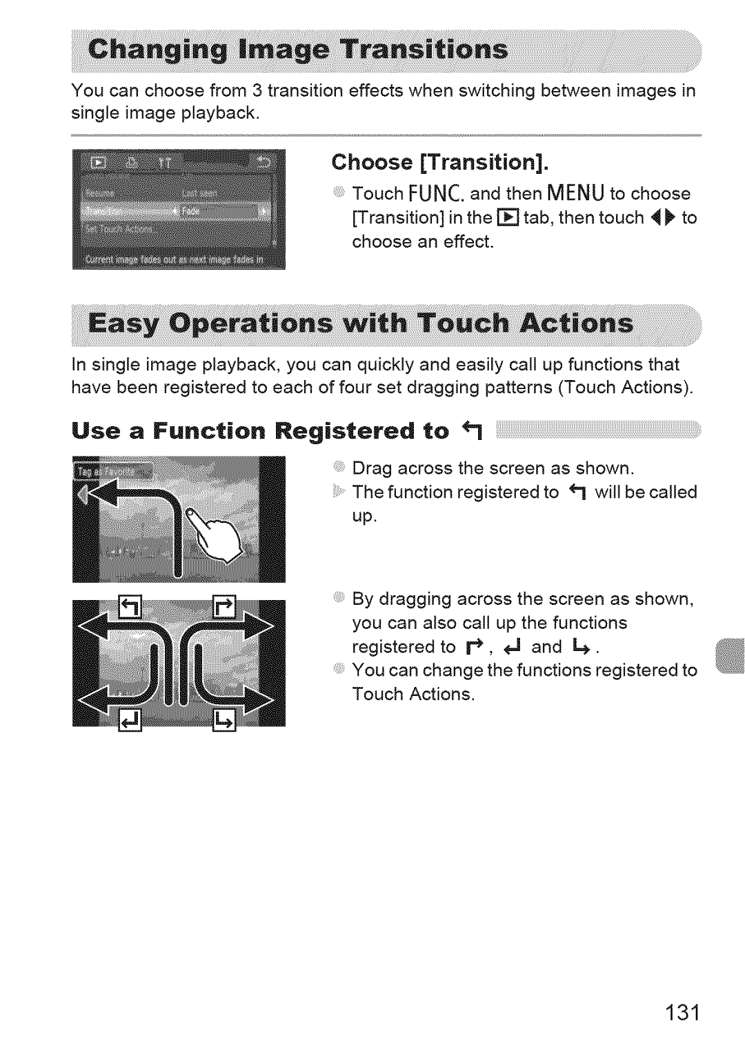 Canon 310 HS, ELIPH 500 HS manual Choose Transition, Use a Function Registered to, 131 