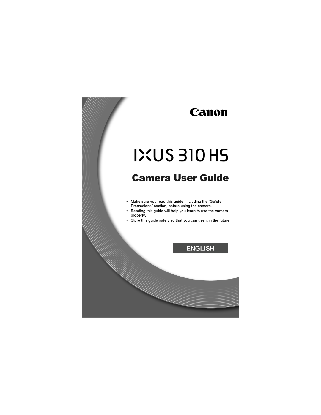 Canon 310 HS manual Camera User Guide, English 
