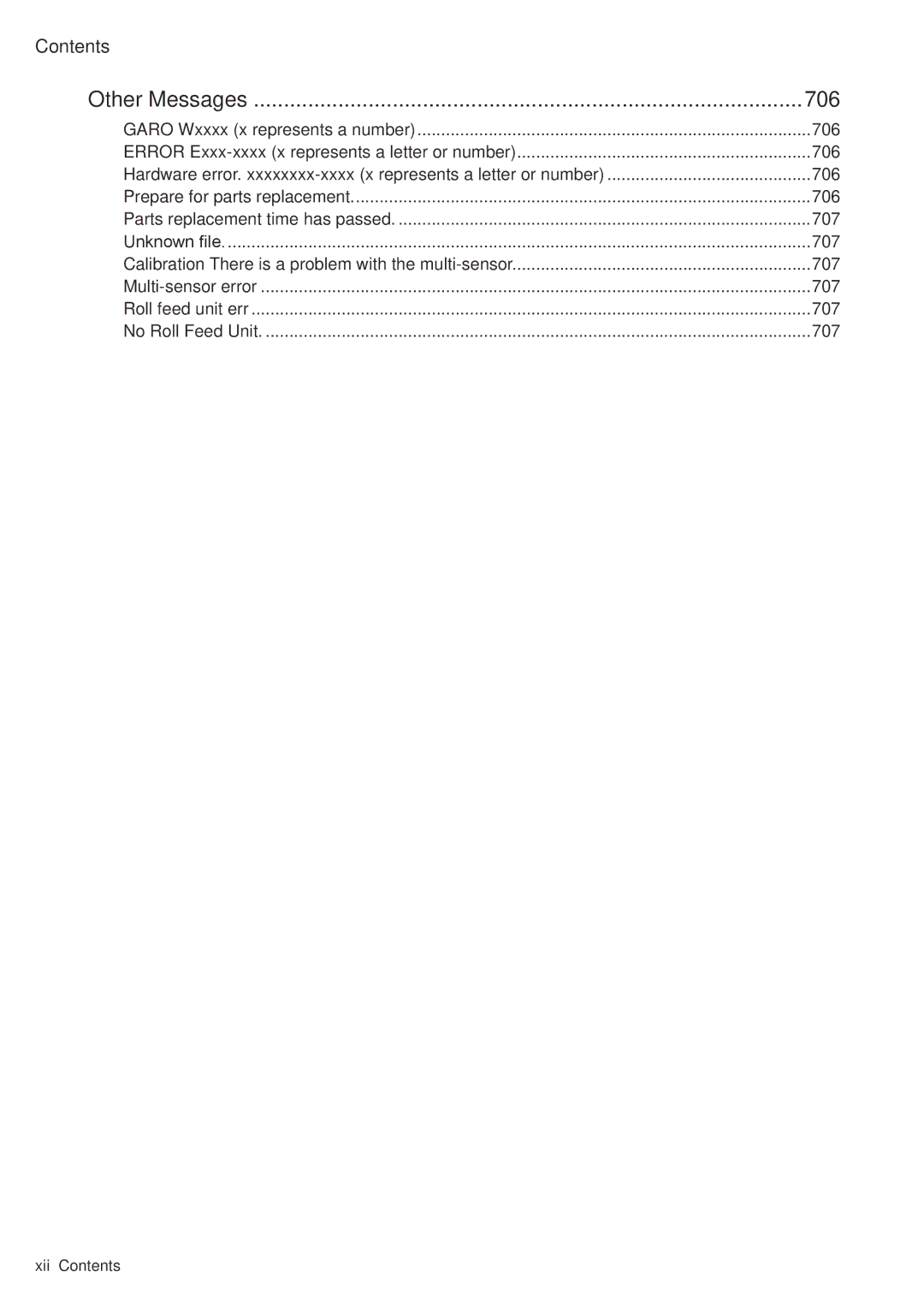 Canon 3175B002 user manual Unknown file 707, Multi-sensor error 707 Roll feed unit err No Roll Feed Unit 