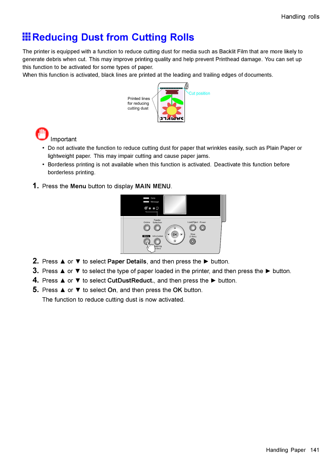 Canon 3175B002 user manual Reducing Dust from Cutting Rolls 