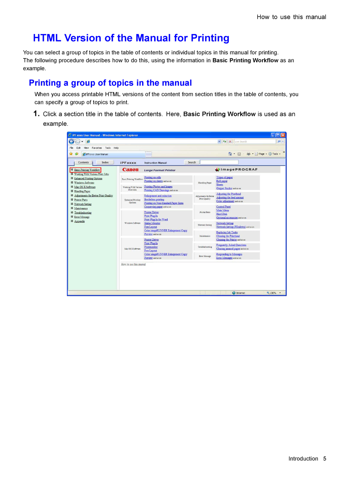 Canon 3175B002 user manual Html Version of the Manual for Printing, Printing a group of topics in the manual 