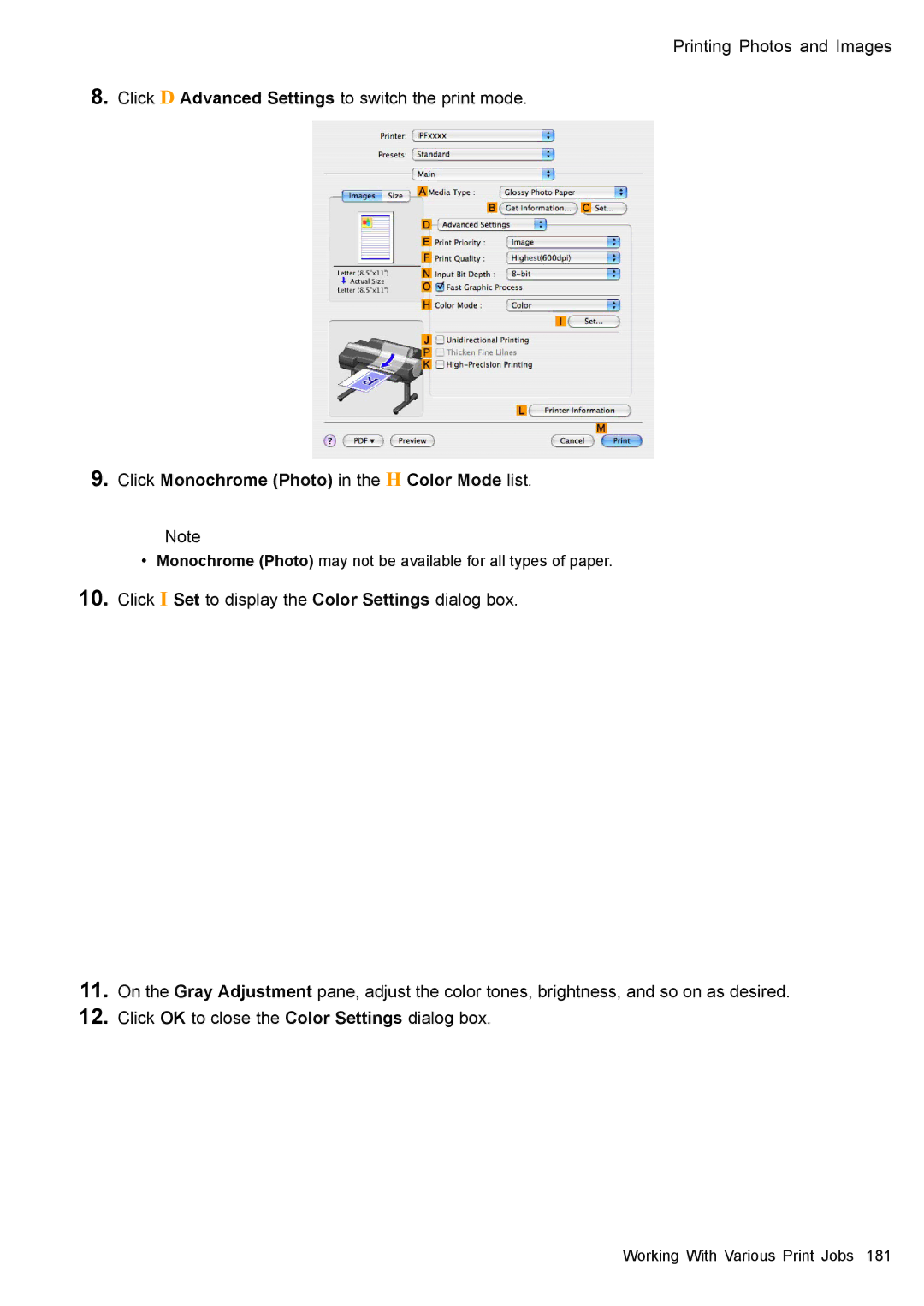 Canon 3175B002 user manual Click Monochrome Photo in the H Color Mode list 