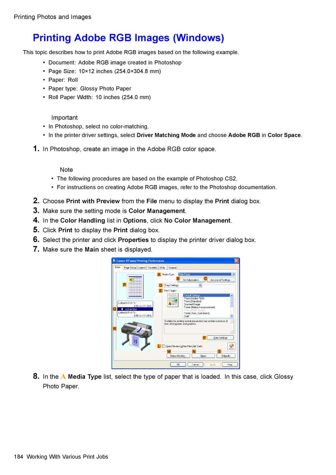 Canon 3175B002 user manual Printing Adobe RGB Images Windows, Photoshop, create an image in the Adobe RGB color space 