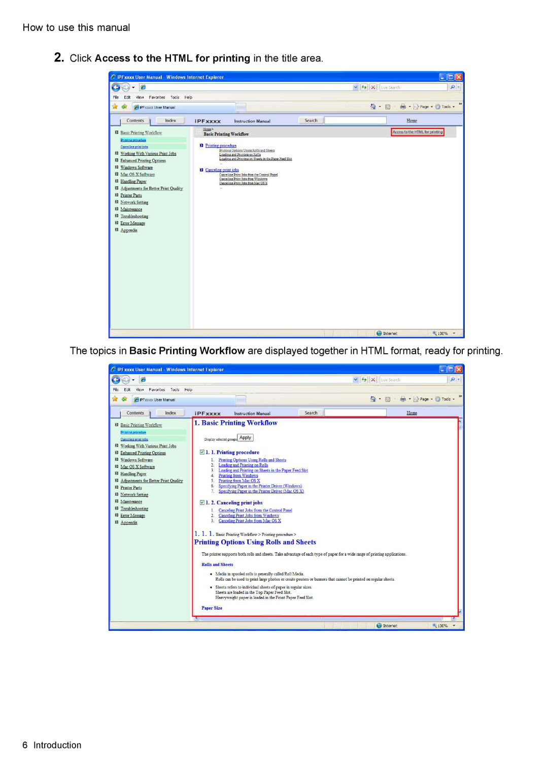 Canon 3175B002 user manual Click Access to the Html for printing in the title area 