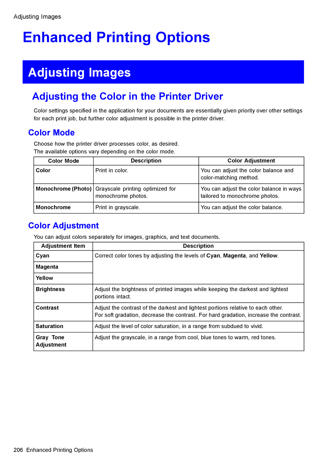 Canon 3175B002 user manual Adjusting Images, Adjusting the Color in the Printer Driver, Color Mode, Color Adjustment 