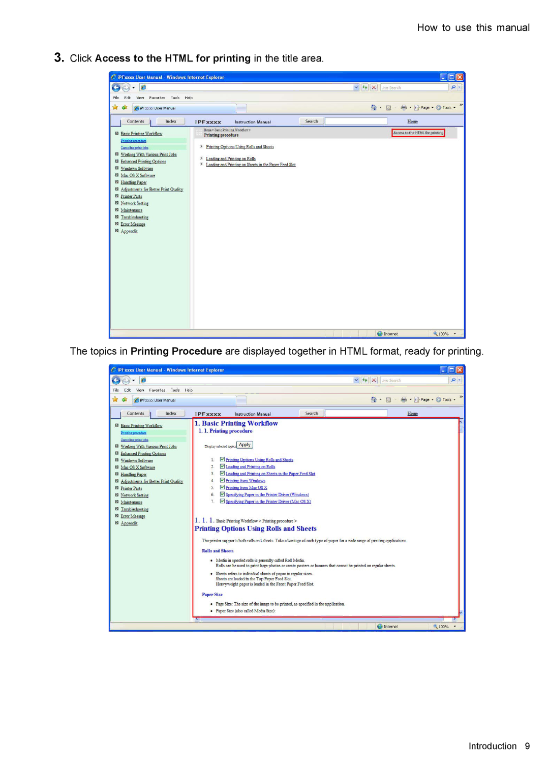 Canon 3175B002 user manual Click Access to the Html for printing in the title area 