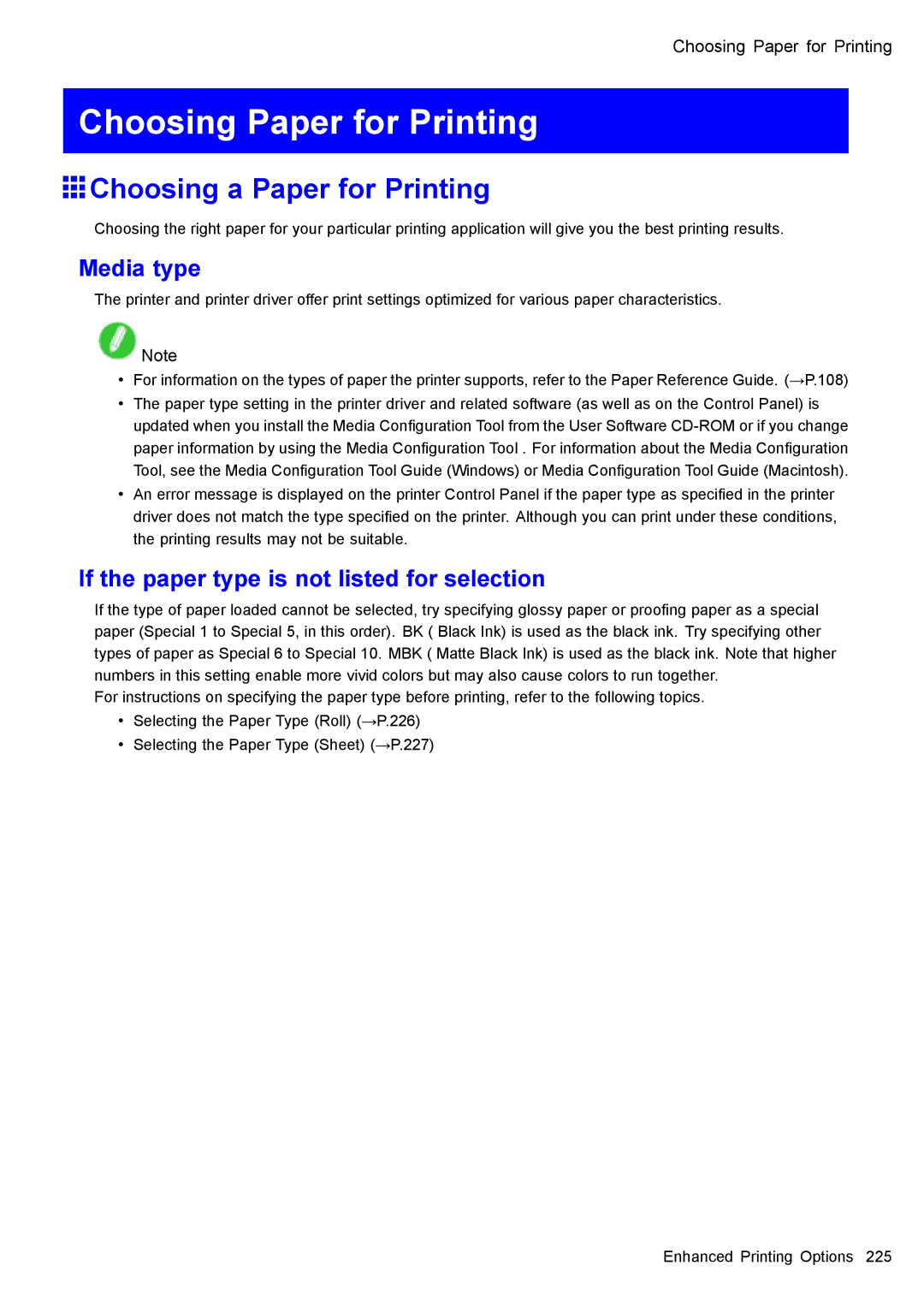 Canon 3175B002 user manual Choosing Paper for Printing, Choosing a Paper for Printing, Media type 