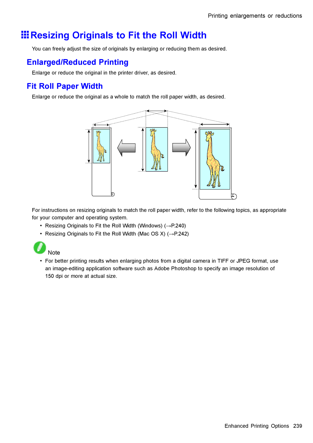 Canon 3175B002 user manual Resizing Originals to Fit the Roll Width, Fit Roll Paper Width 