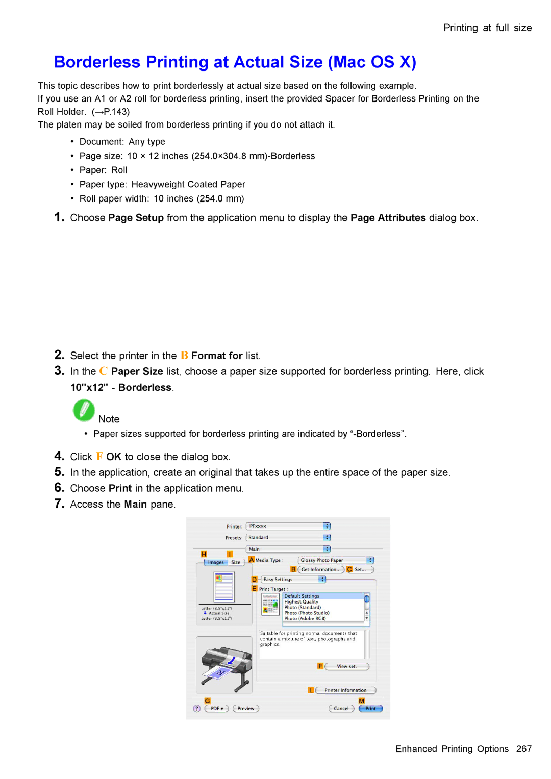 Canon 3175B002 user manual Borderless Printing at Actual Size Mac OS 