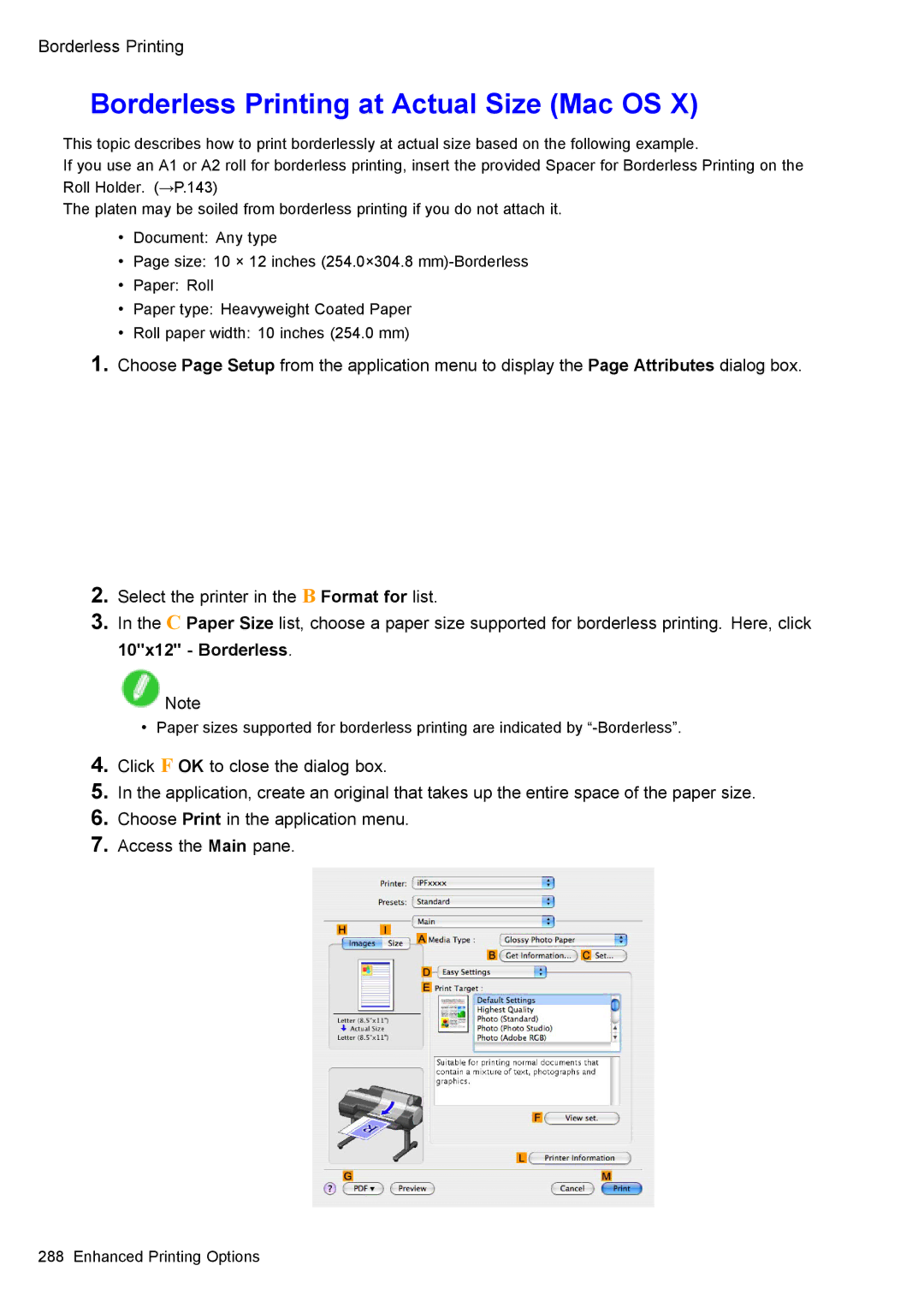 Canon 3175B002 user manual Borderless Printing at Actual Size Mac OS 