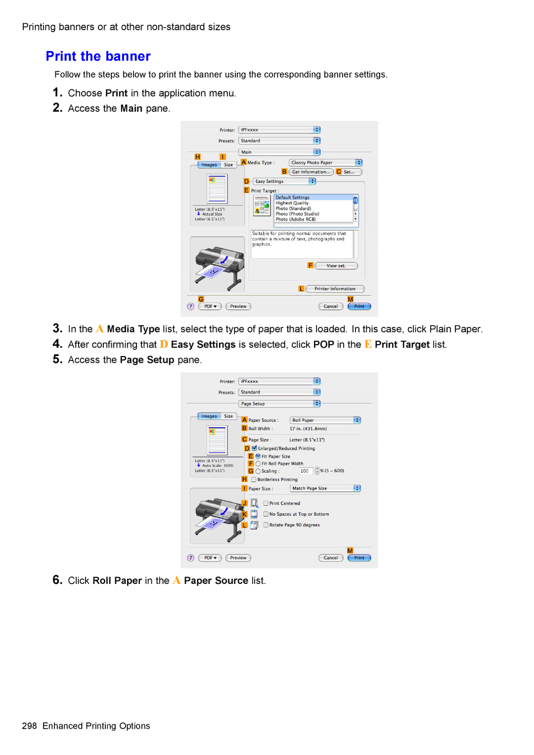 Canon 3175B002 user manual Print the banner, Click Roll Paper in the a Paper Source list 