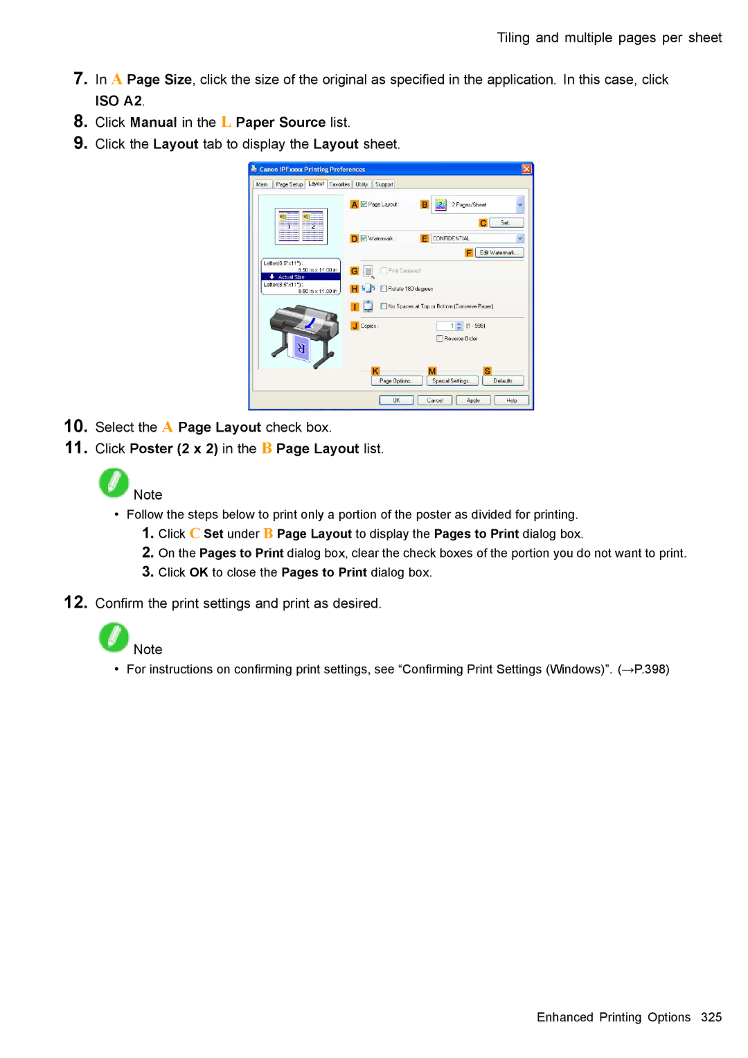 Canon 3175B002 user manual ISO A2, Click Poster 2 x 2 in the B Page Layout list 