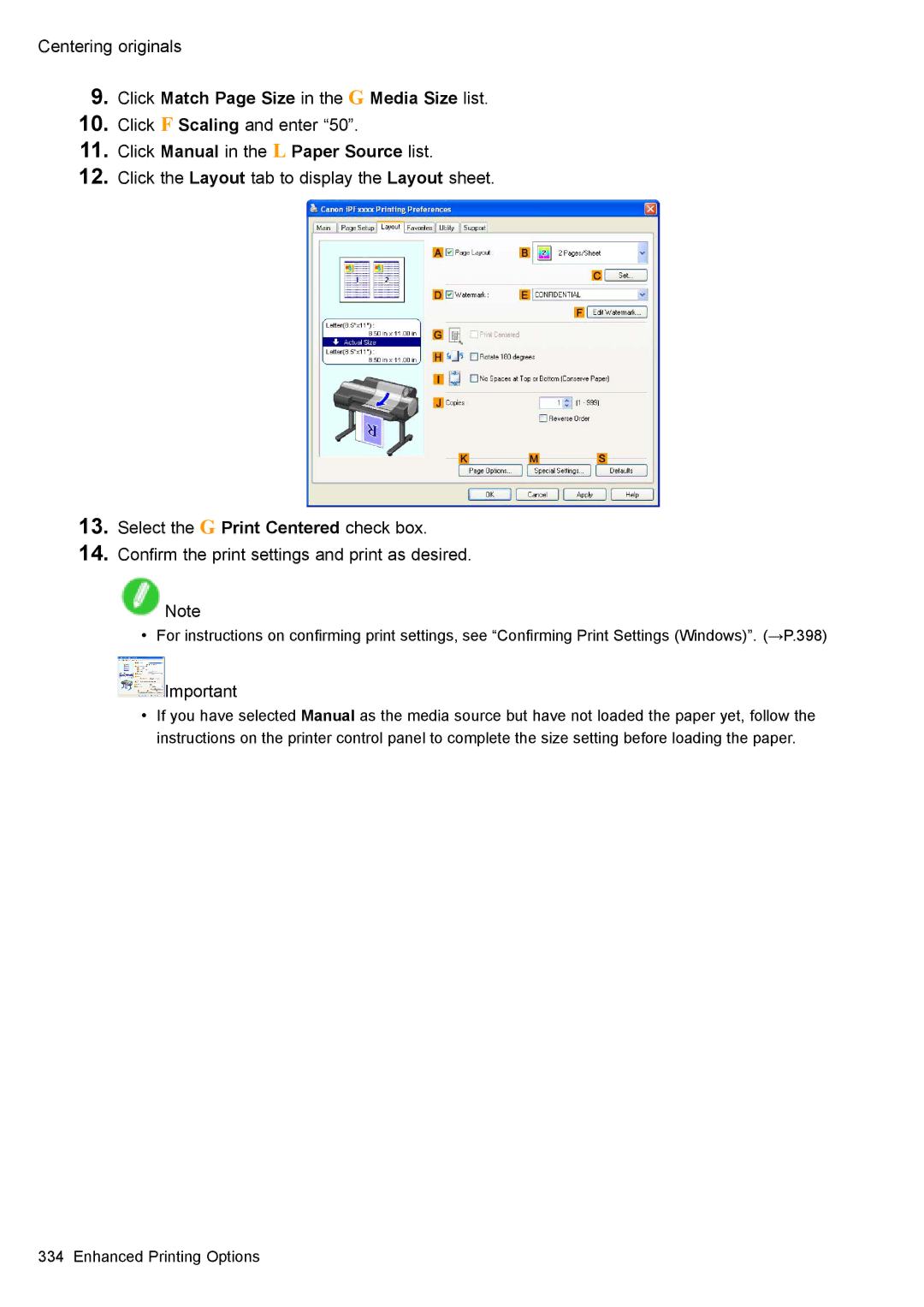 Canon 3175B002 user manual Click Match Page Size in the G Media Size list 