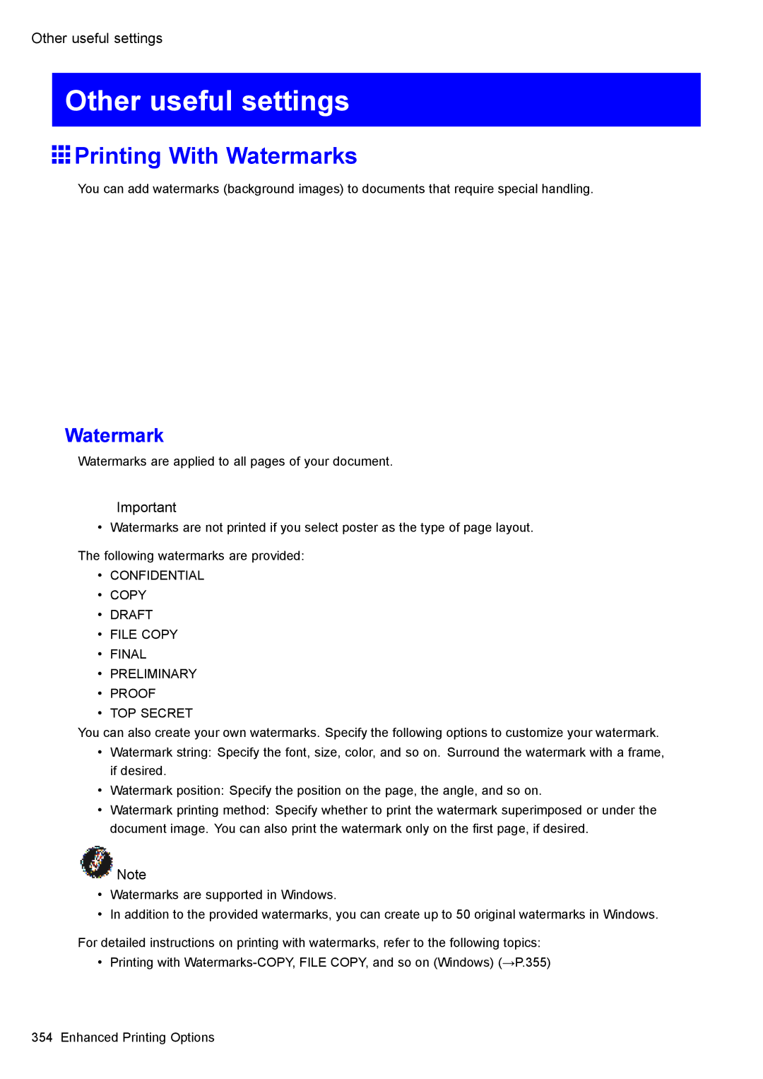 Canon 3175B002 user manual Other useful settings, Printing With Watermarks 