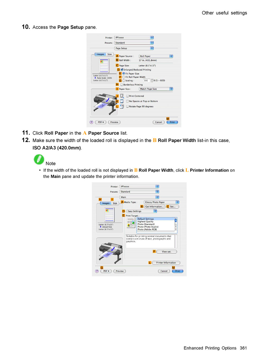 Canon 3175B002 user manual Other useful settings Access the Page Setup pane, Click Roll Paper in the a Paper Source list 