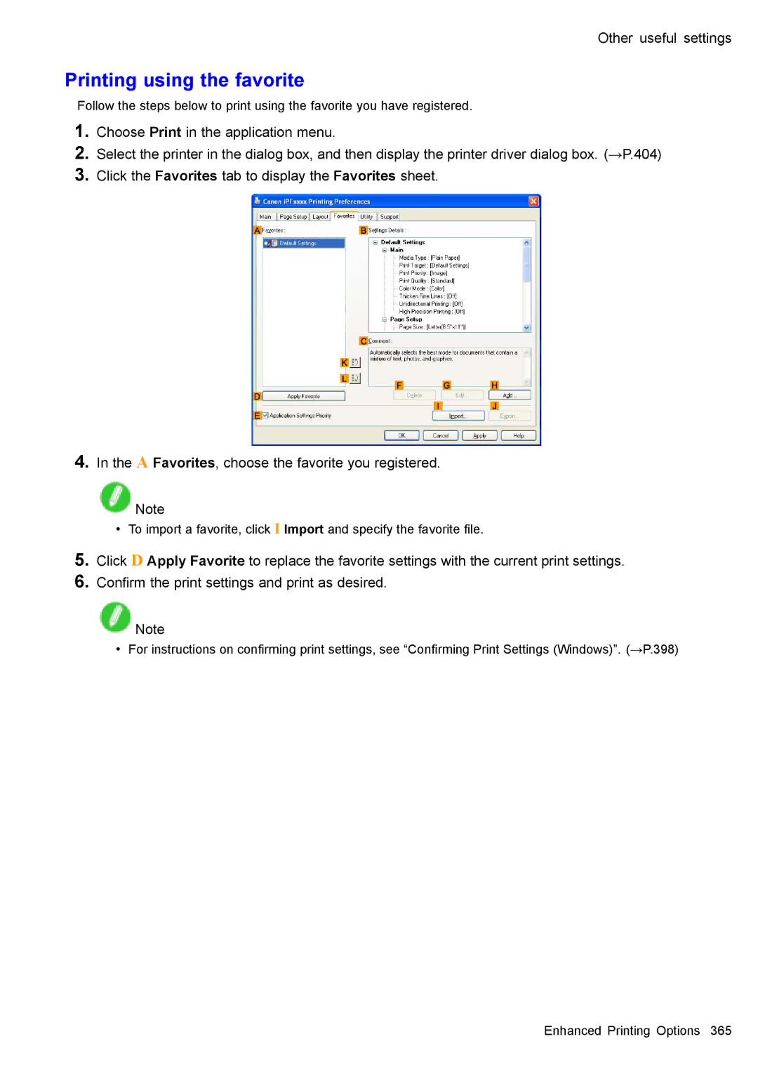 Canon 3175B002 user manual Printing using the favorite 