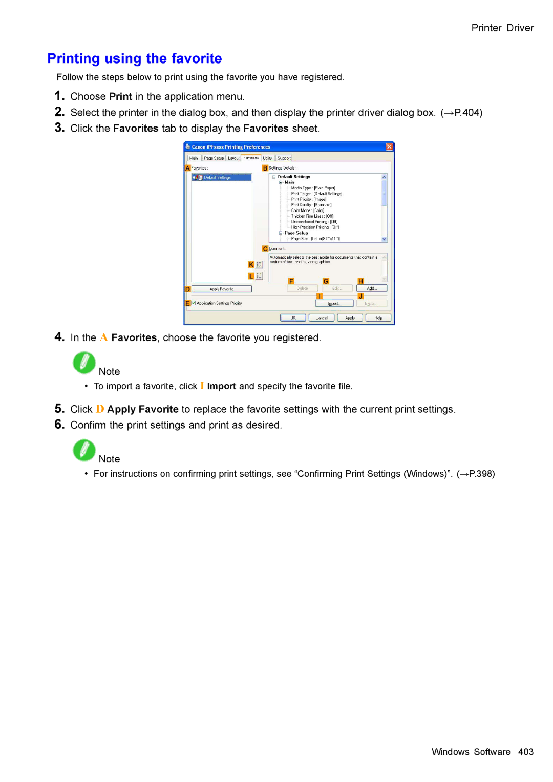 Canon 3175B002 user manual Printing using the favorite 