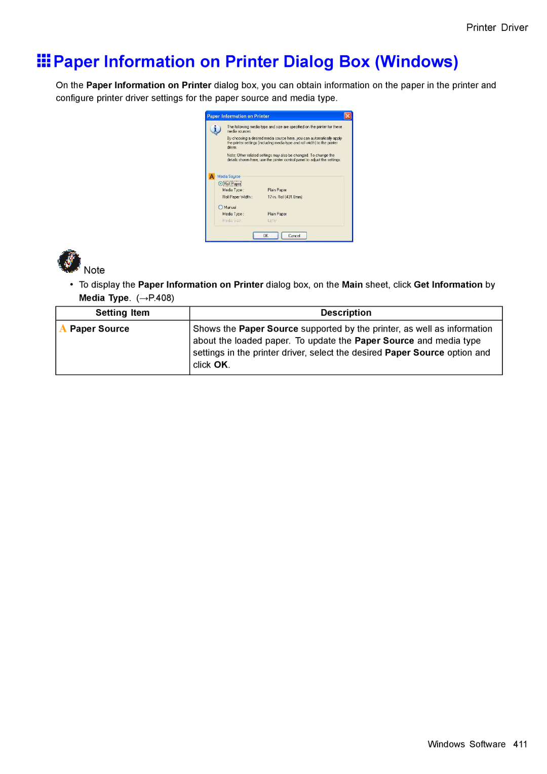 Canon 3175B002 user manual Paper Information on Printer Dialog Box Windows 