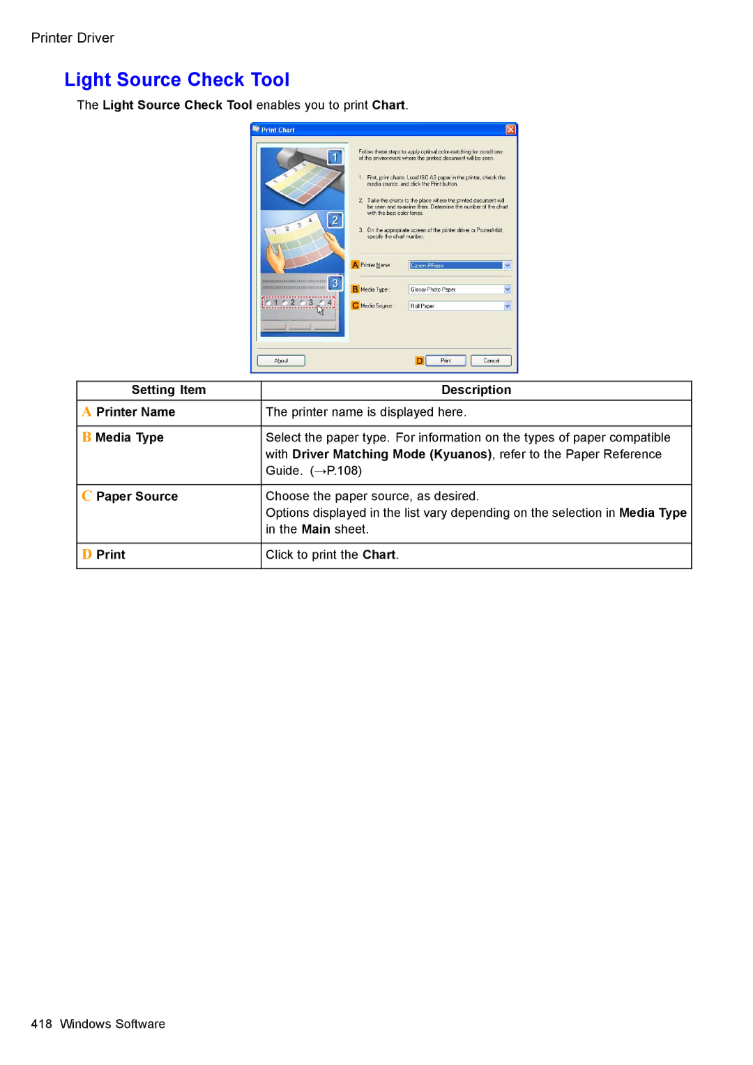 Canon 3175B002 user manual Light Source Check Tool, Media Type 