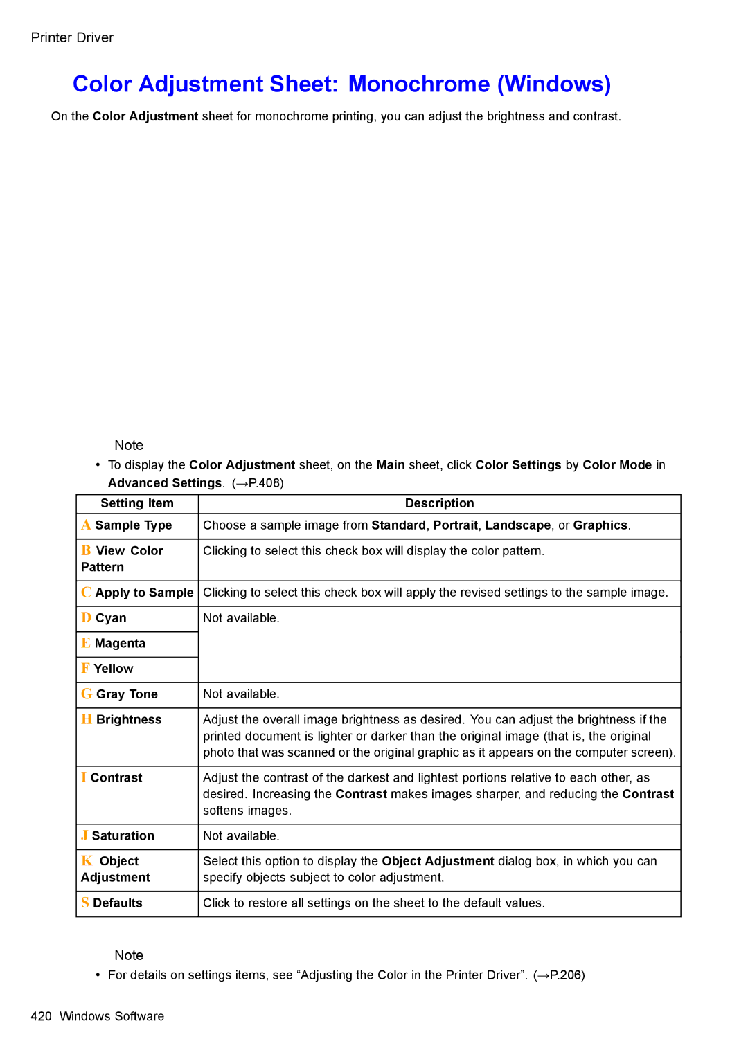 Canon 3175B002 user manual Color Adjustment Sheet Monochrome Windows 