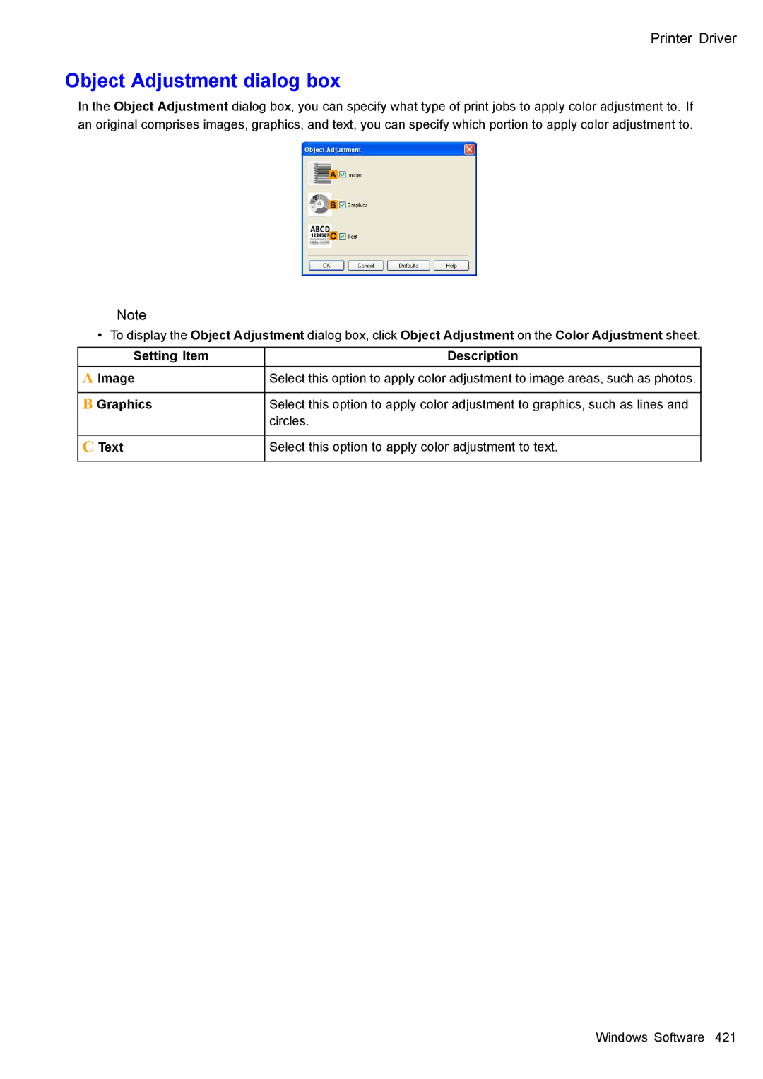 Canon 3175B002 user manual Object Adjustment dialog box 