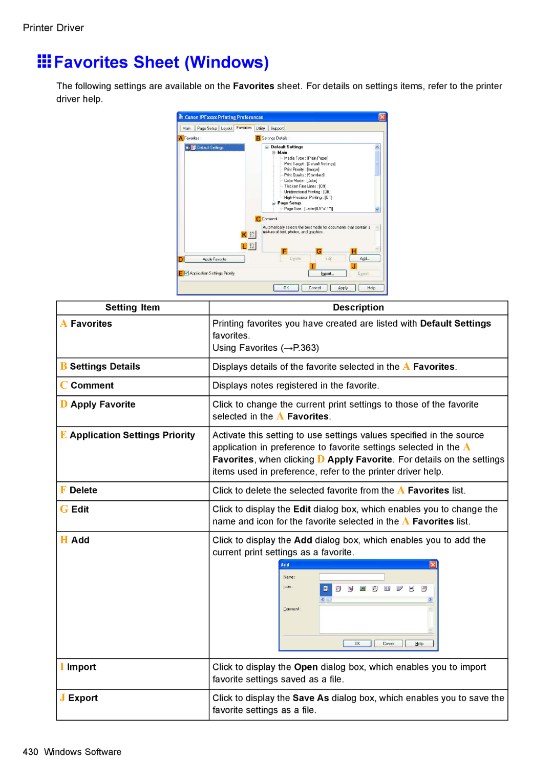 Canon 3175B002 user manual Favorites Sheet Windows 