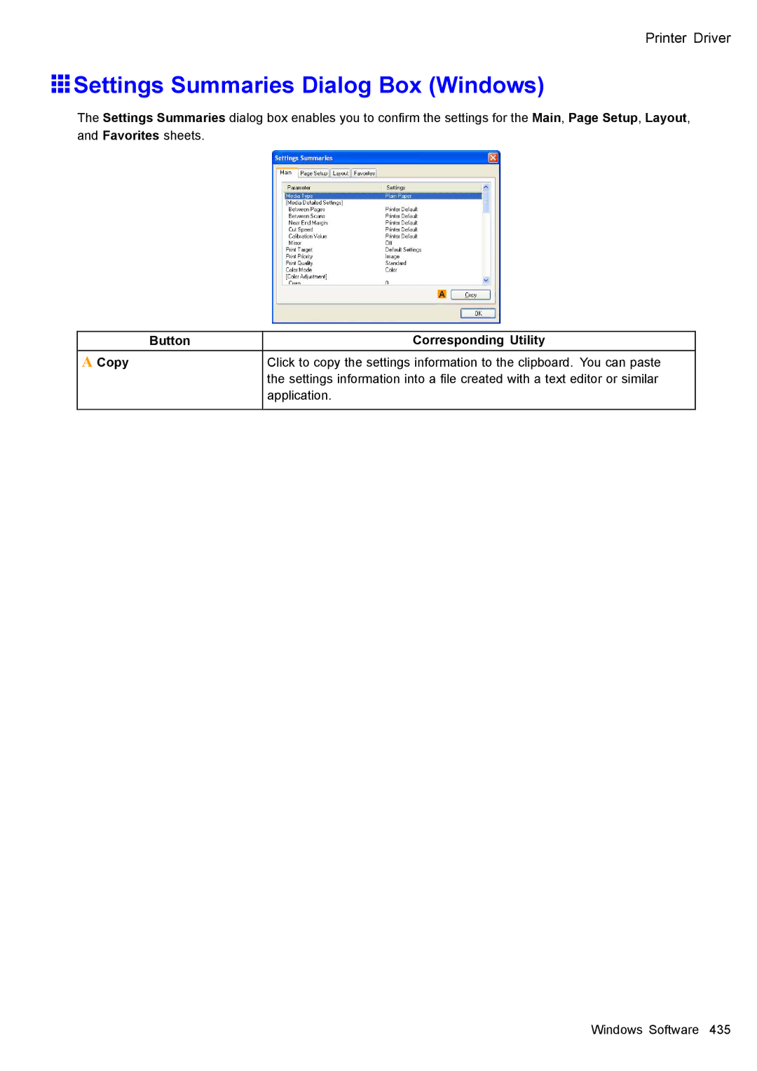 Canon 3175B002 user manual Settings Summaries Dialog Box Windows 